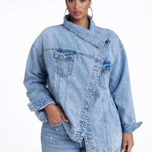 KBB Asymmetrical Denim Jacket | Oversized Light Wash Statement Jacket - 1X